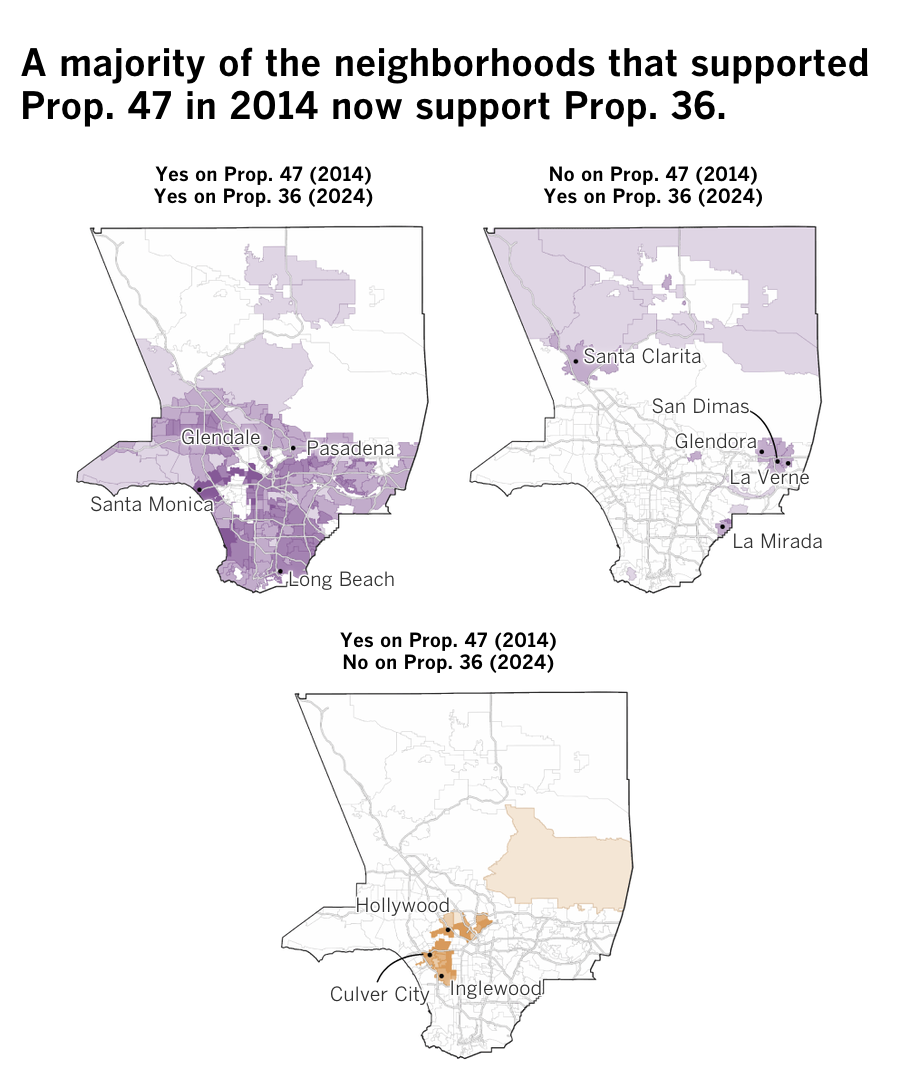 California and Los Angeles County are getting tougher on crime. Here are the maps that show it